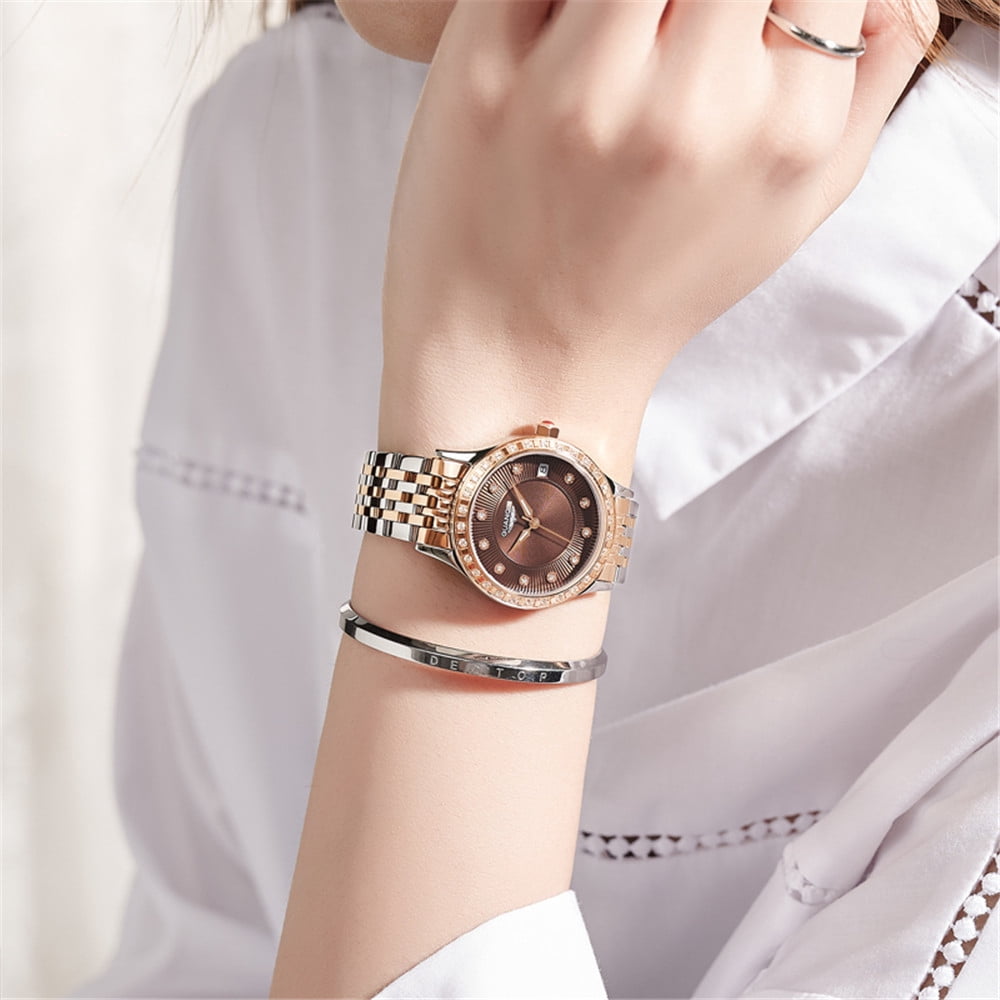 GUANQIN Automatic Watches Self Winding for Woman Stainless Steel Watch Simple Dress Mechanical Ladies Wristwatches Date Luminous Waterproof