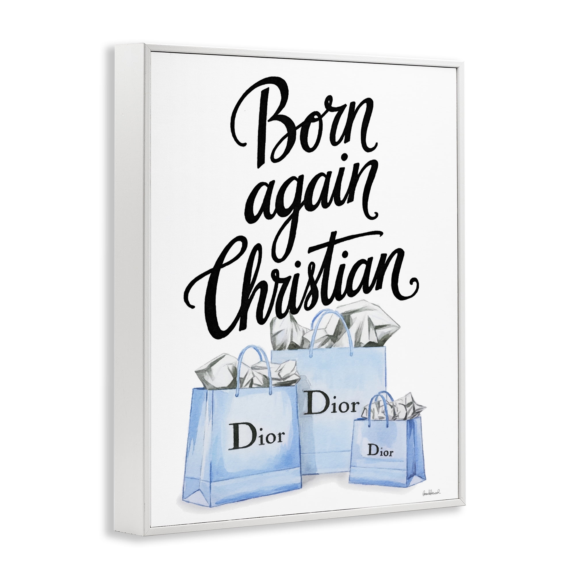 Glam Bags Born Again Christian White Framed Giclee Art, design by Amanda Greenwood