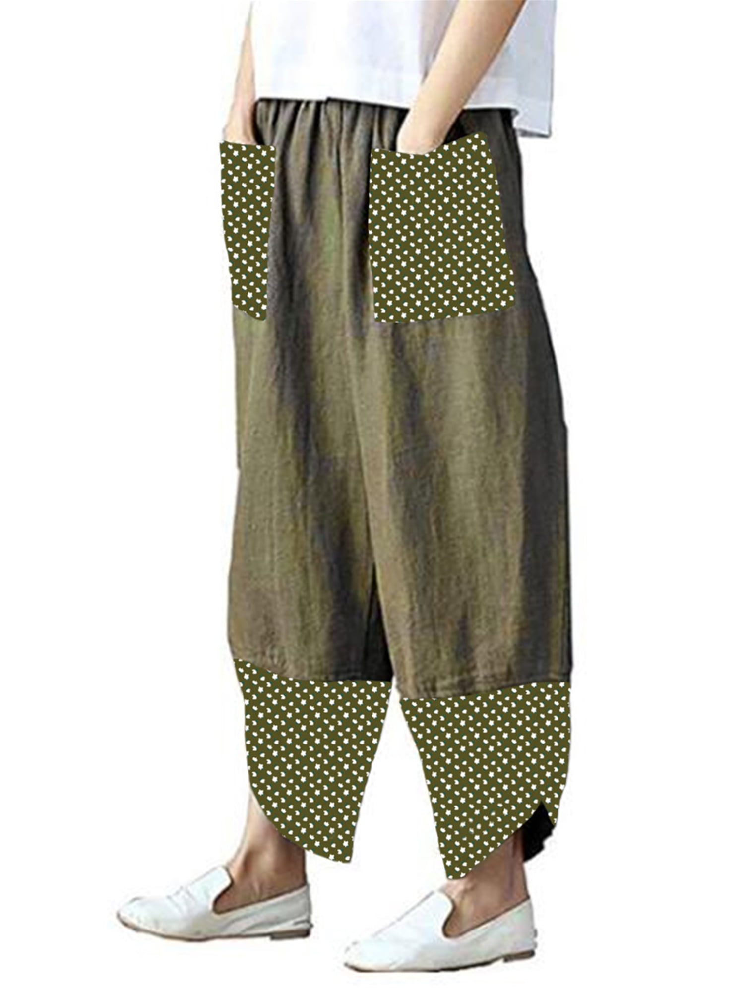 Niuer Women's Wide Leg Pants Casual Elastic Waist Vintage Baggy Pants with  Pockets - Walmart.com