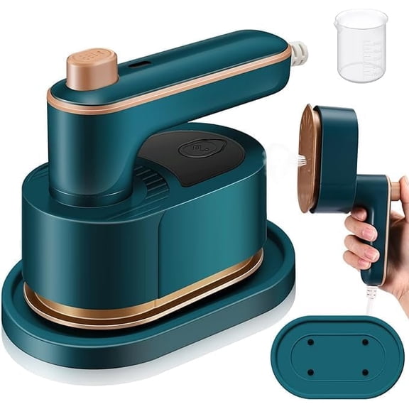P2N Technologies Portable Travel Mini Iron for Clothes Travel Steamer Mini Iron 180° Rotating Handheld Small Size Ironing Machine for Dry and Wet Ironing for College Dorm (Green & Gold)