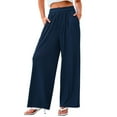 thumbnail image 2 of Blue Wide Leg Trousers Women, Womens Dress Pants for Work, Weekend Nylon Womens Dress Pants, Women's Solid Color Casual Elastic Waist Pants Wide Leg Plus Size Loose, 2 of 6