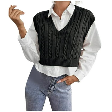 Women's Sweater Vest Casual V-Neck Pullover Shirt Collision Color Sleeveless Sweater Vest Aesthetic Clothes TBKOMH