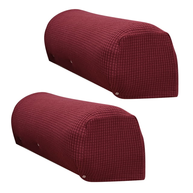 Wine Red Polyester Sofa Armrest Covers Set of 2 - Removable, Washable, Non-Slip Elastic Furniture Protectors for All Seasons with 10 Button Nails Included - Universal Fit Home Couch Arm Guards