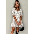 thumbnail image 5 of Women's Elegant Beige Floral Print Square Neck Mini Dress with Puff Sleeves | [ZhiHiMeRi] | (US 12-14)L, 5 of 12