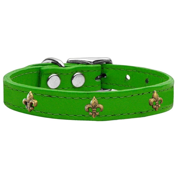Bronze Fleur De Lis Widget Genuine Leather Dog Collar Size 20 Emerald Green