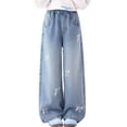 thumbnail image 2 of EnJoCho Girls Wide Leg Jeans Straight Elastic High Waisted Baggy Denim Trousers Washed Loose School Y2𝗄 Bottoms for Junior Kids Girls Wide Leg Denim Pants, 2 of 8