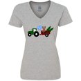 thumbnail image 3 of Inktastic Plaid Christmas Tractor with Cute Reindeer Women's V-Neck T-Shirt, 3 of 5