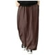 thumbnail image 1 of Gibobby pantalones termicos mujer Pantalones bombachos de algodón rectos de lino sueltos para mujer, pantalones anchos de verano, pantalones informales (Café, XL), 1 of 5
