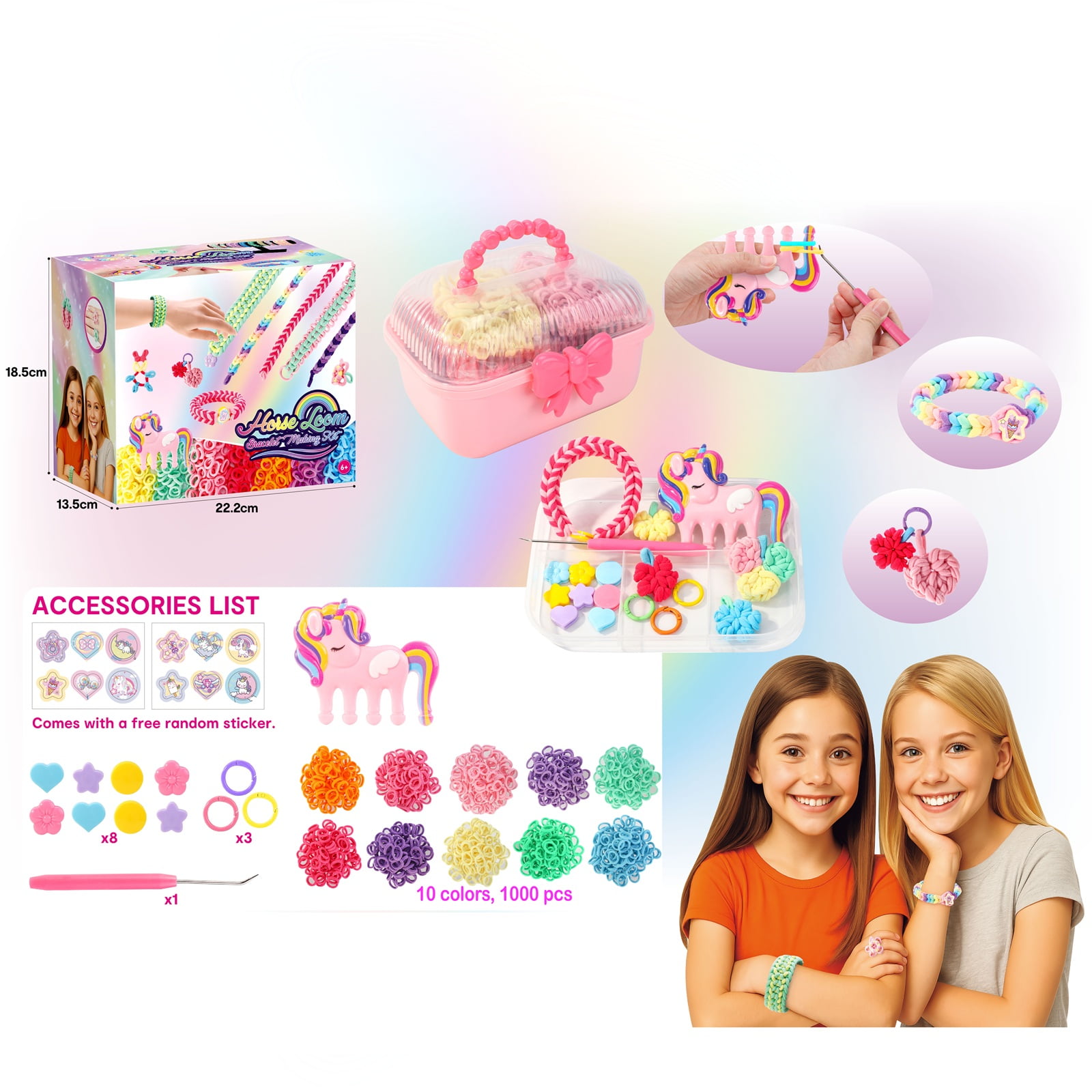 Unicorn braided hand rope DIY beaded children's friendship bracelet set/pink
