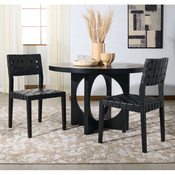 Safavieh Couture Bette Glam Leather Dining Side Chairs, Black (Set of 2)