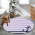 thumbnail image 4 of Anchor Purple Round Area Rug 3 FT, Small Kitchen Bathroom Mats, Modern Navy Blue White Striped Nautical Washable Indoor Outdoor Throw Runner Carpet Non-Shedding Doormat for Table Shower Sofa Entryway, 4 of 8