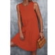 thumbnail image 3 of Vestido con gradas con cuello redondo para mujer, vestido sin mangas con dobladillo suelto, informal, elegante, liso, para fiesta, vida diaria, naranja S, 3 of 6