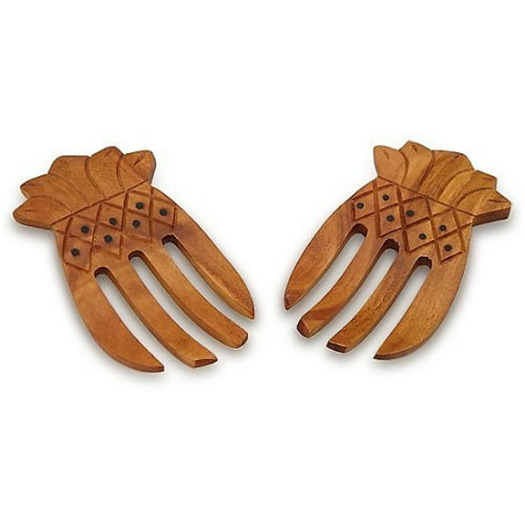 Pacific Merchants Acaciaware 6.5-Inch Acacia Wood Salad Servers, Pineapple