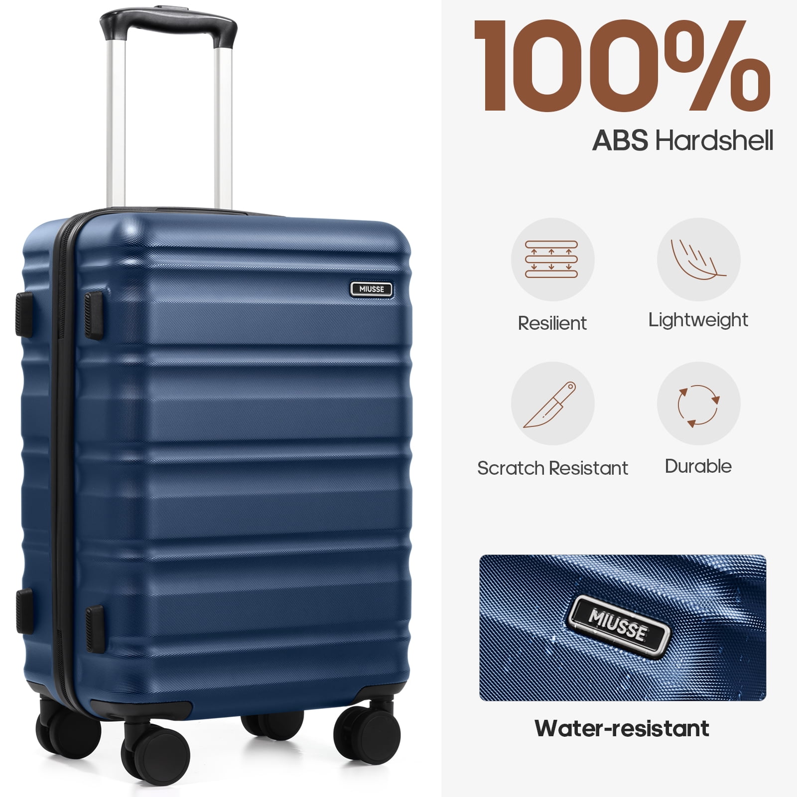 MIUSSE Hard Shell Luggage Sets, 3 Piece Luggage Set, 20/24/28 IN Carry On Luggage with TSA Lock Spinner Wheels, Hard Shell Suitcases Women Men