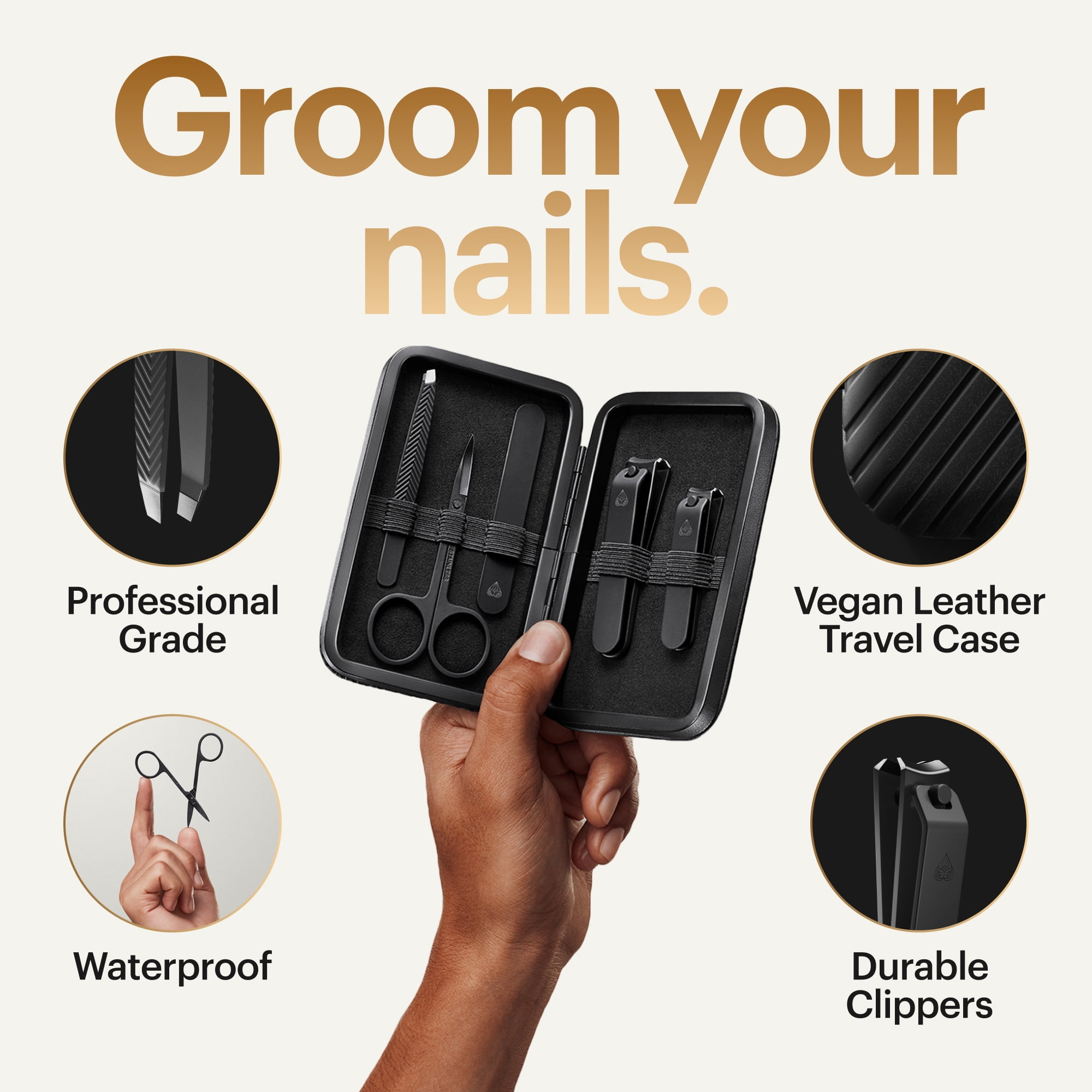 MANSCAPED Shears 3.0, 5-Piece Men's Nail Grooming Travel Kit with Clippers, File, Tweezers, Scissors