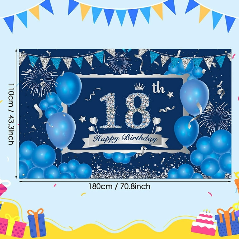 18th Birthday Decorations Backdrop Banner, Happy 18th Birthday