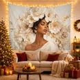 thumbnail image 3 of Woman with Cream White Flowers Portrait Tapestry Wall Hanging, 3 of 7