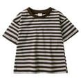 thumbnail image 1 of XASZHN T-Shirts à Manches Courtes Rayés d'Été pour Filles et Garçons, Col Rond Tendance, Blouse Décontractée Marron_001 8-9 Ans, 1 of 9