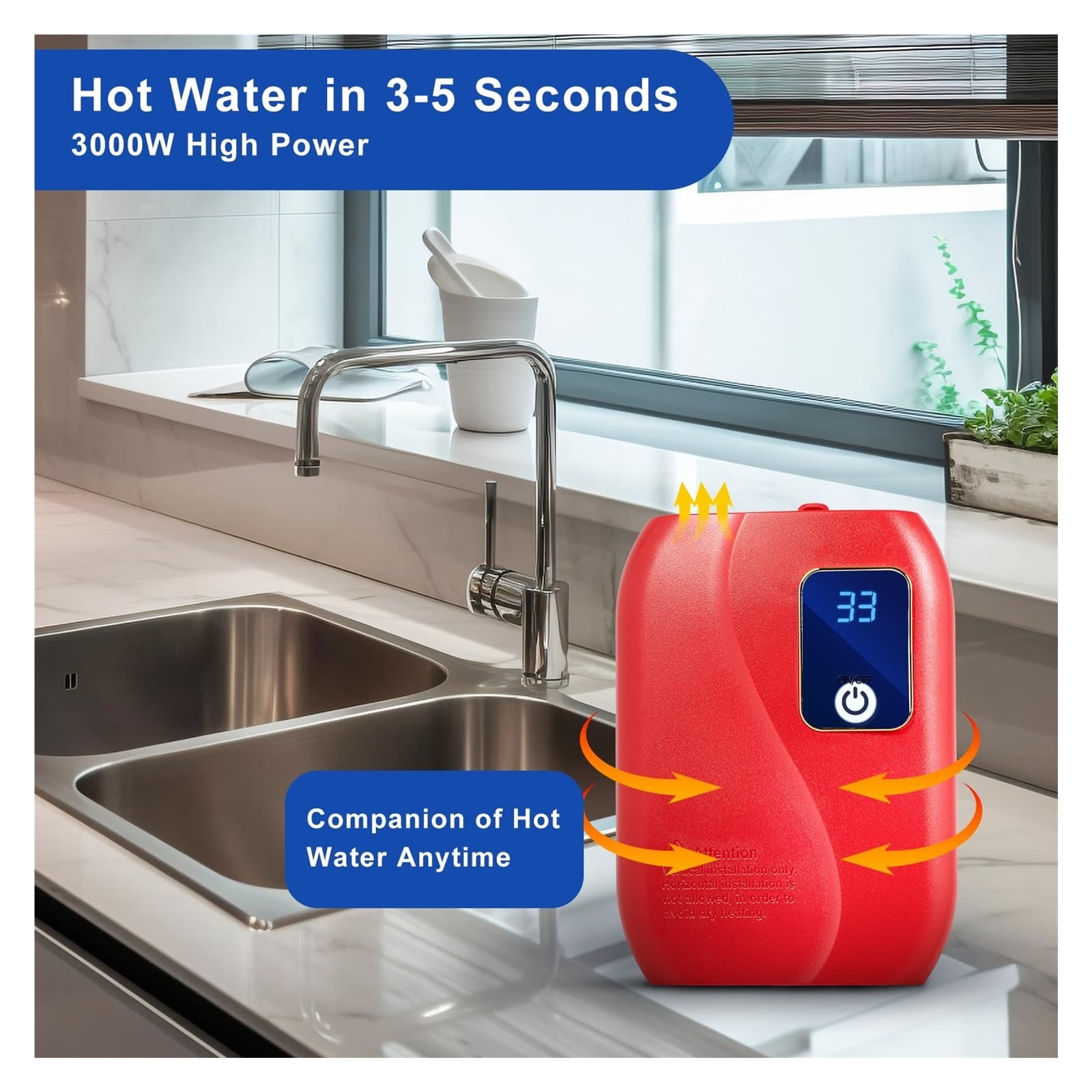 Electric Tankless Water Heater Bathroom Kitchen Instant Hot Water Heater With LED Display Shower Water Fast Heating ,Safety Protections