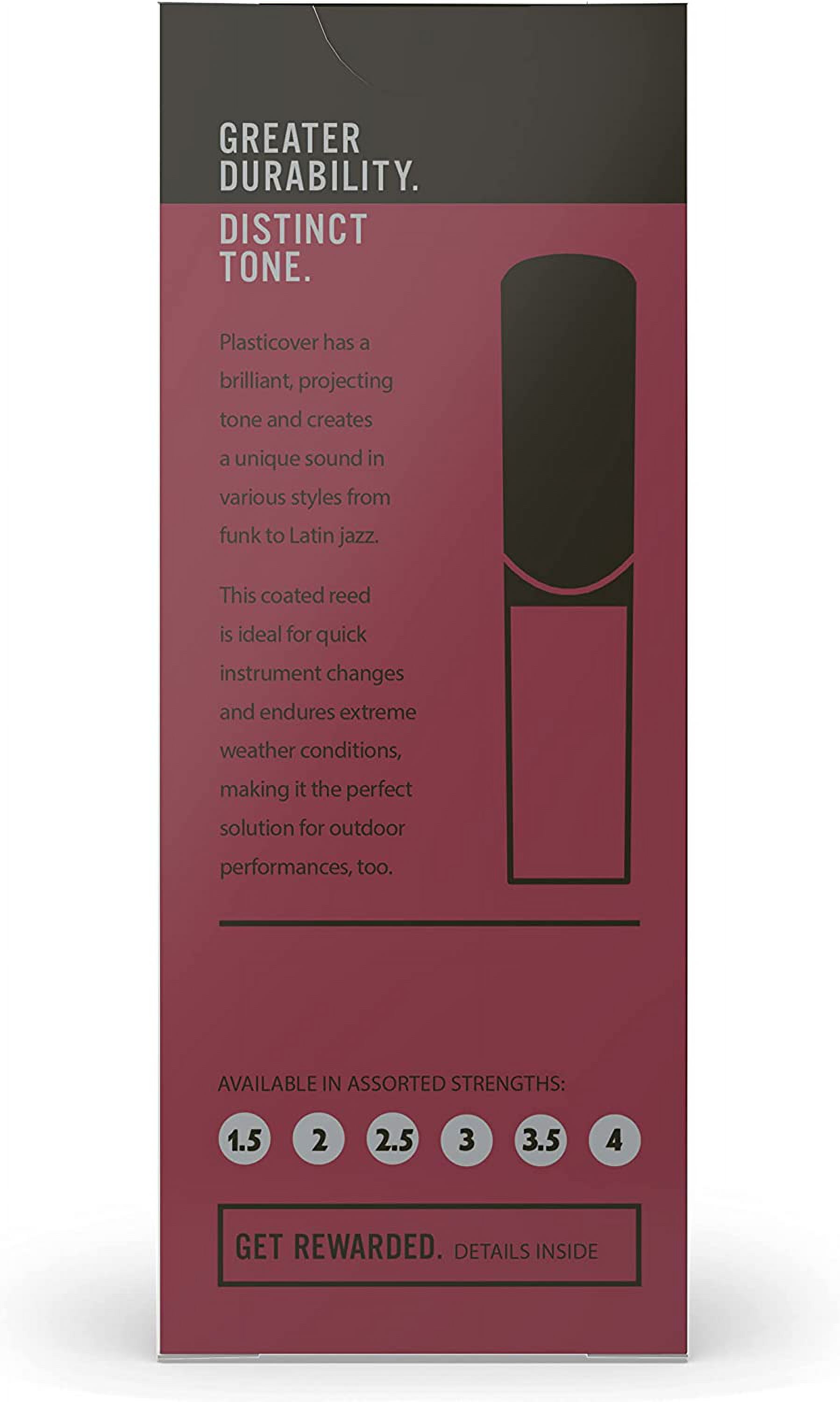 Plasticover by D'Addario Baritone Sax Reeds, Strength 2.5, 5-pack