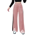 thumbnail image 1 of Pantalones casuales ajustados de gamuza con cintura alta de color sólido y drapeado a juego, pantalones anchos y sueltos para mujer, 1 of 5