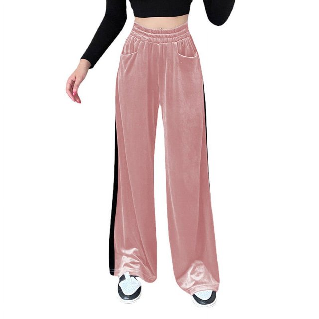 Pantalones casuales ajustados de gamuza con cintura alta de color sólido y drapeado a juego, pantalones anchos y sueltos para mujer
