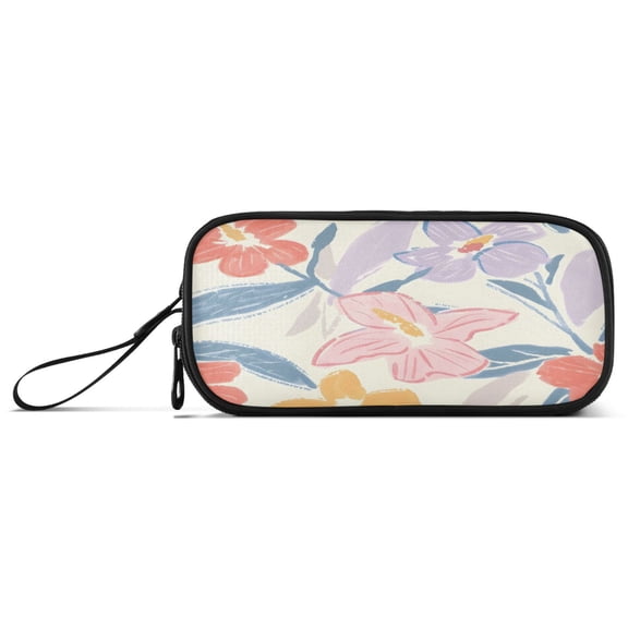 Pastel Orchids and Hibiscus Flowers Pencil Case Stationary Holder Pen Bag Pencil Pouch Tool Organizer 3 Compartments