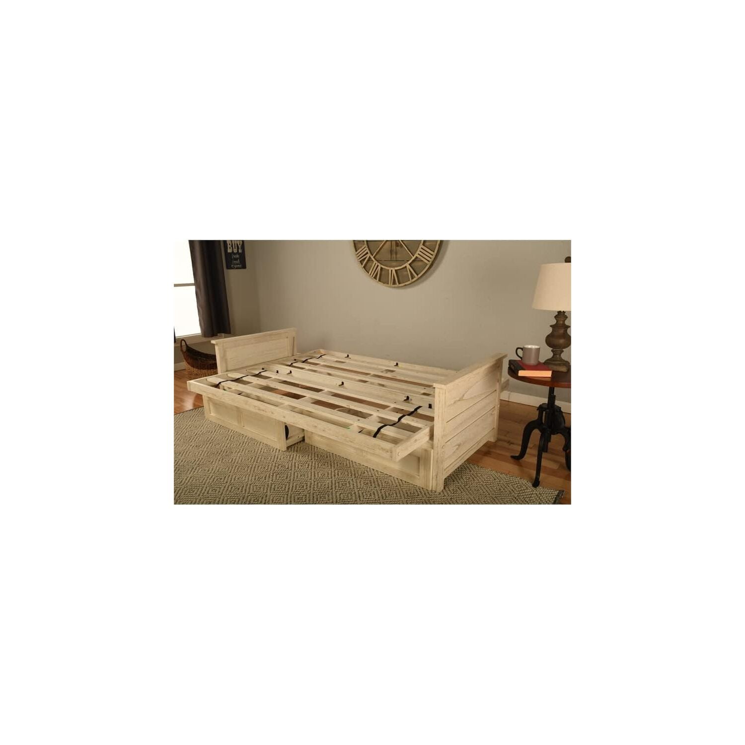 Kodiak Furniture Lexington Storage Futon in Weathered White w/ Gray Mattress