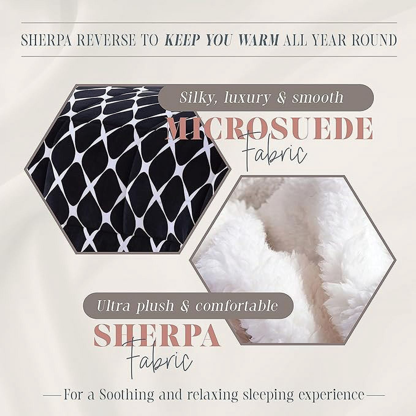 Elegant Comfort 3-Piece Luna Ogee Pattern Collection, Reversible Sherpa Comforter, Soft, Breathable & comfy Fabric, High Quality Micro-Suede, Ogee Pattern Sherpa Comforter, Full, Jet Black