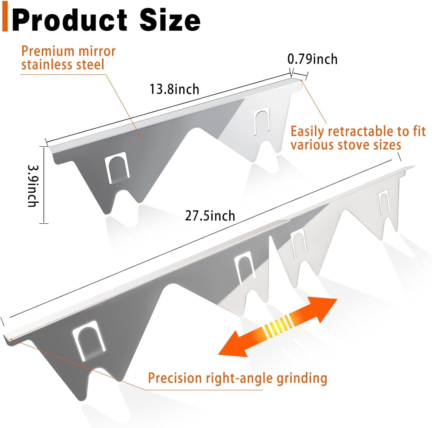 2Pcs Stainless Steel Stove Gap Covers, Stove Gap Filler for Kitchen, Adjustable Length 13.8" to 27.5" - Sliver
