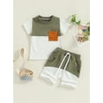thumbnail image 2 of vera natura Toddler Boys Summer Outfits Contrast Color Short Sleeve T-Shirts Tops Elastic Waist Shorts 2Pcs Clothes Set, 2 of 9