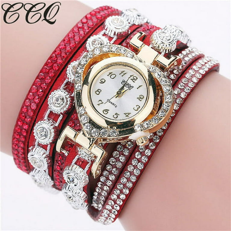 Red rhinestone watch Men Women Rhinestone Decorated Quartz Watch Fashion Mesh  main image 4