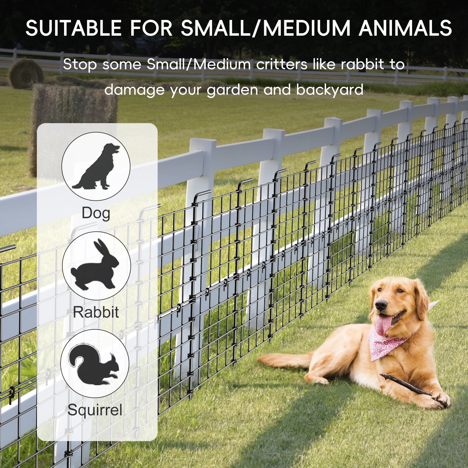 16 Pack Decorative Garden Fence, 24 Inch Tall Metal Picket Fence Panels, Wire Border Folding Fences Flower Bed Fencing Barrier, Decorative Animal Barrier for Dogs, Black
