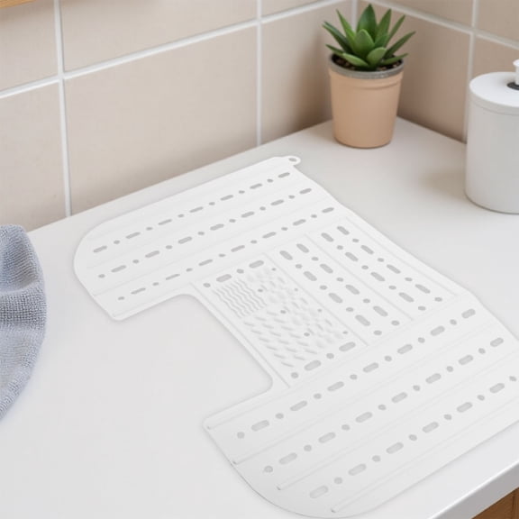LOLIPPYY White Silicone Foldable Bathroom Sink Cover Mat for Makeup, Brush Cleaning and Water Drain