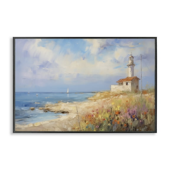 Stupell Industries Vintage Lighthouse View Landscape & Nature Painting Black Framed Art Print Wall Art, 18 x 12