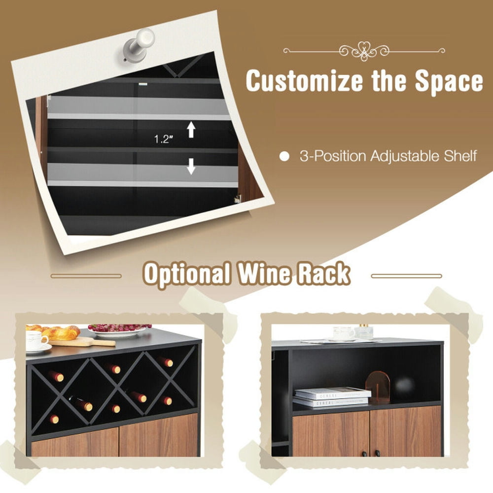 Finihen Kitchen Storage Cabinet, Buffet Sideboard, Industrial Sideboard Cabinet with Removable Wine Rack and Glass Holder, for Dining Room, Kitchen, Living Room, Black & Brown Finihen Kitchen Storage Cabinet, Buffet Sideboard, Industrial Sideboard Cabinet with Removable Wine Rack and Glass Holder, for Dining Room, Kitchen, Living Room, Black & Brown