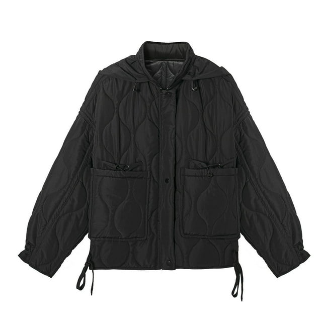 Lovzfmll Winter Coats for Women, Solid Color Hooded Jacket, Button Front Quilted Puffer with Pockets, Winter Clothing