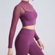 thumbnail image 3 of Gibobby Conjunto de entrenamiento para mujer Traje de yoga de malla para mujer con almohadillas para el pecho de manga larga para correr Top deportivo de seca(Morado,G), 3 of 5