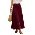 thumbnail image 2 of IUYRTFE Women Elastic Waist Cotton Linen Midi Skirt Solid Color Casual A Line Skirt for Summer Vacation Daily Wear, 2 of 7