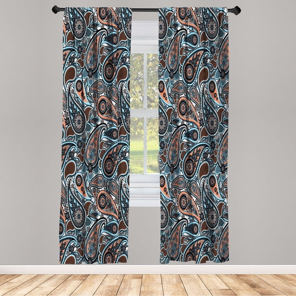 Ambesonne Mandala Curtains, Persian Traditional Paisley, Pair of 28"x63", Persian Orange