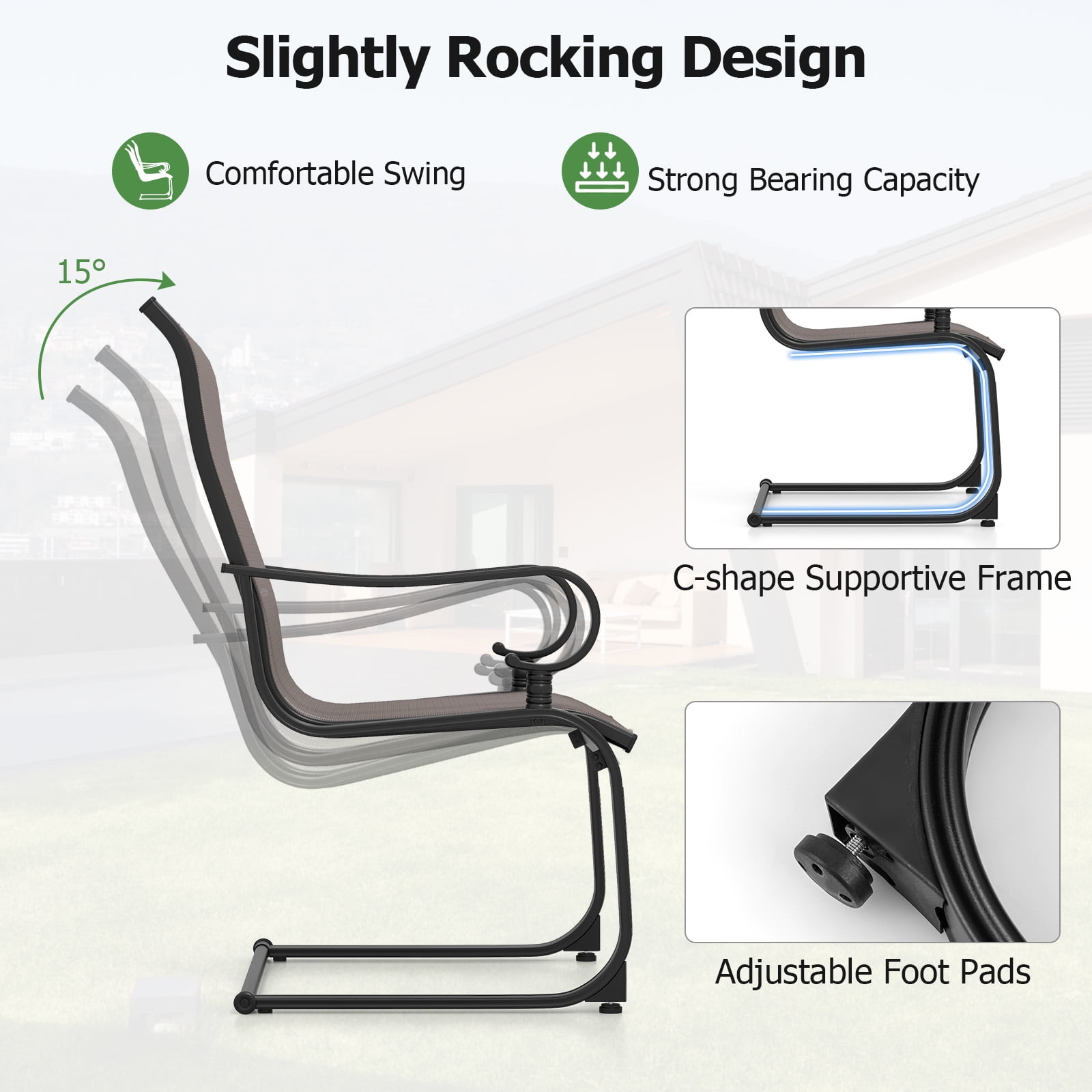 Gymax Patio Dining Chairs Set of 4 C-Spring Motion Patio Chairs w/ Metal Frame Gray & Black