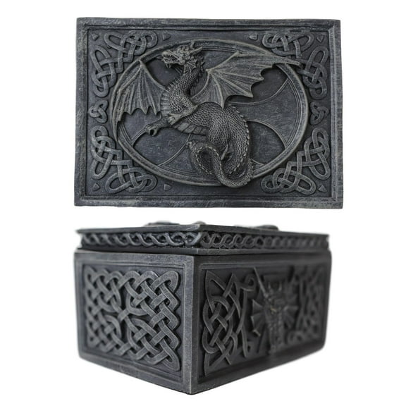 Ebros Celtic Knotwork Moon Dragon Voyage Decorative Jewelry Trinket Box 5"L