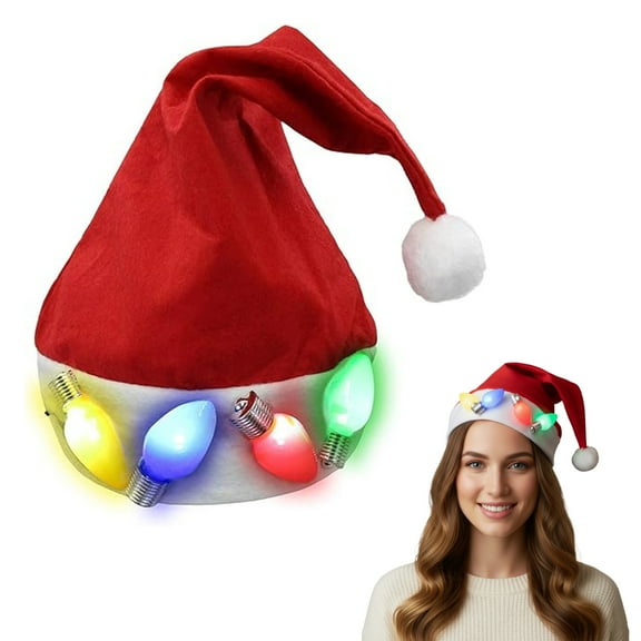 Nicky Bigs Novelties Adult Santa Hats With Lights - Light Up Chrismtas Hat Classic Jumbo Retro Stocking Hats - Holiday Costume Hat, Multi, One Size