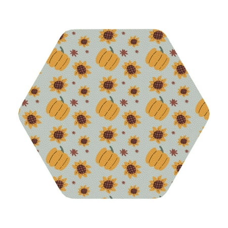 

Pofeuu Fall Thanksgiving Day Print Leather Coasters Set of 6 Round Cups Mugs Mat Pad for Home Kitchen Heat Resistant Drink Coasters Hexagon