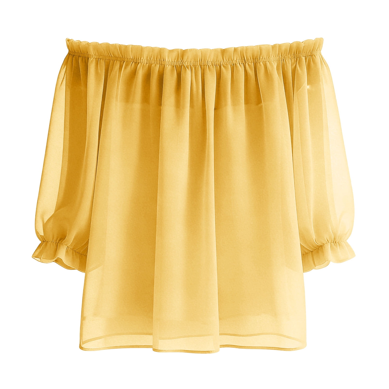 qolati Womens Off Shoulder Summer Tops See-Through Sheer Tunics
