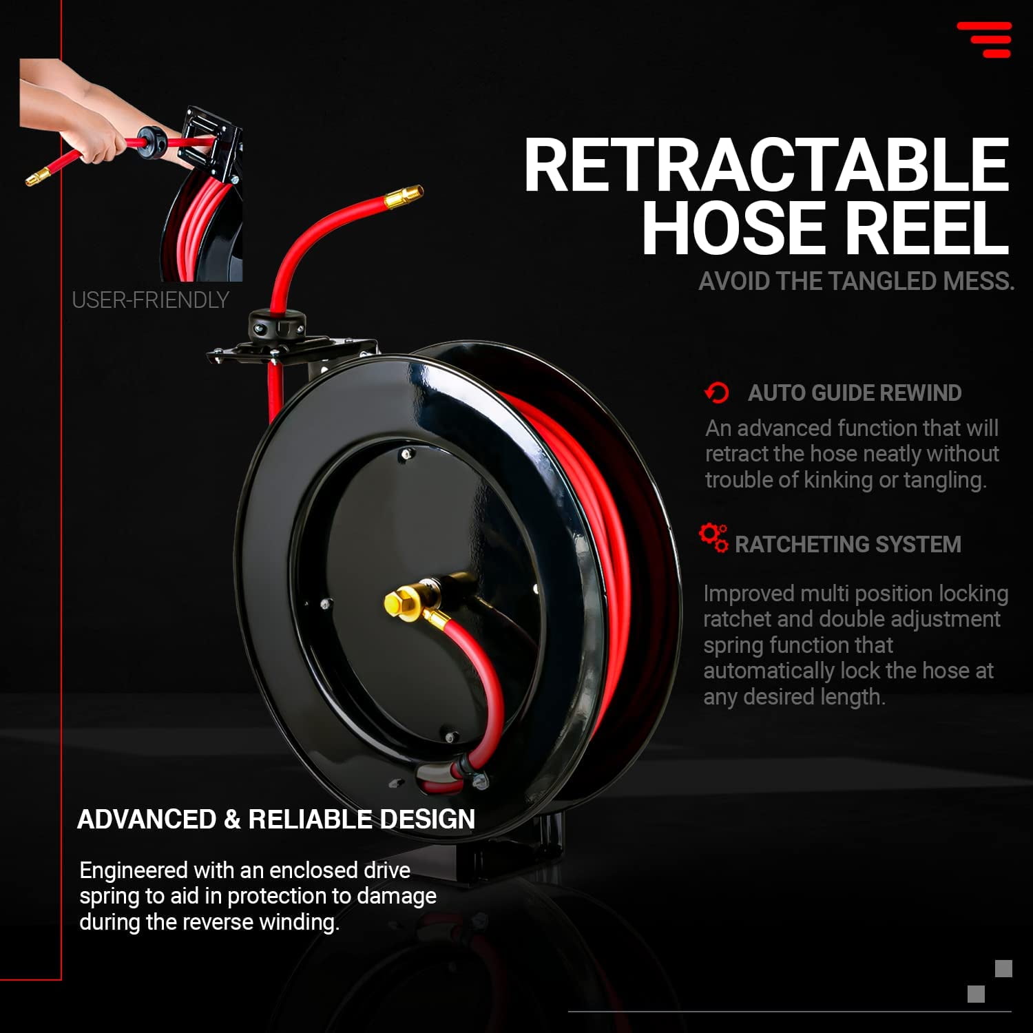 ReelWorks TRI-GUR026 0.38 in. x 80 ft. Retractable Air Hose Reel