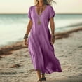 thumbnail image 2 of QLEICOM Summer Dresses for Women 2025, Plus Size Boho Maxi Dresses, V-neck Short Sleeve Cotton Linen Dress, Long Beach Sundress Travel Vacation Outfits (S-5XL), 2 of 6