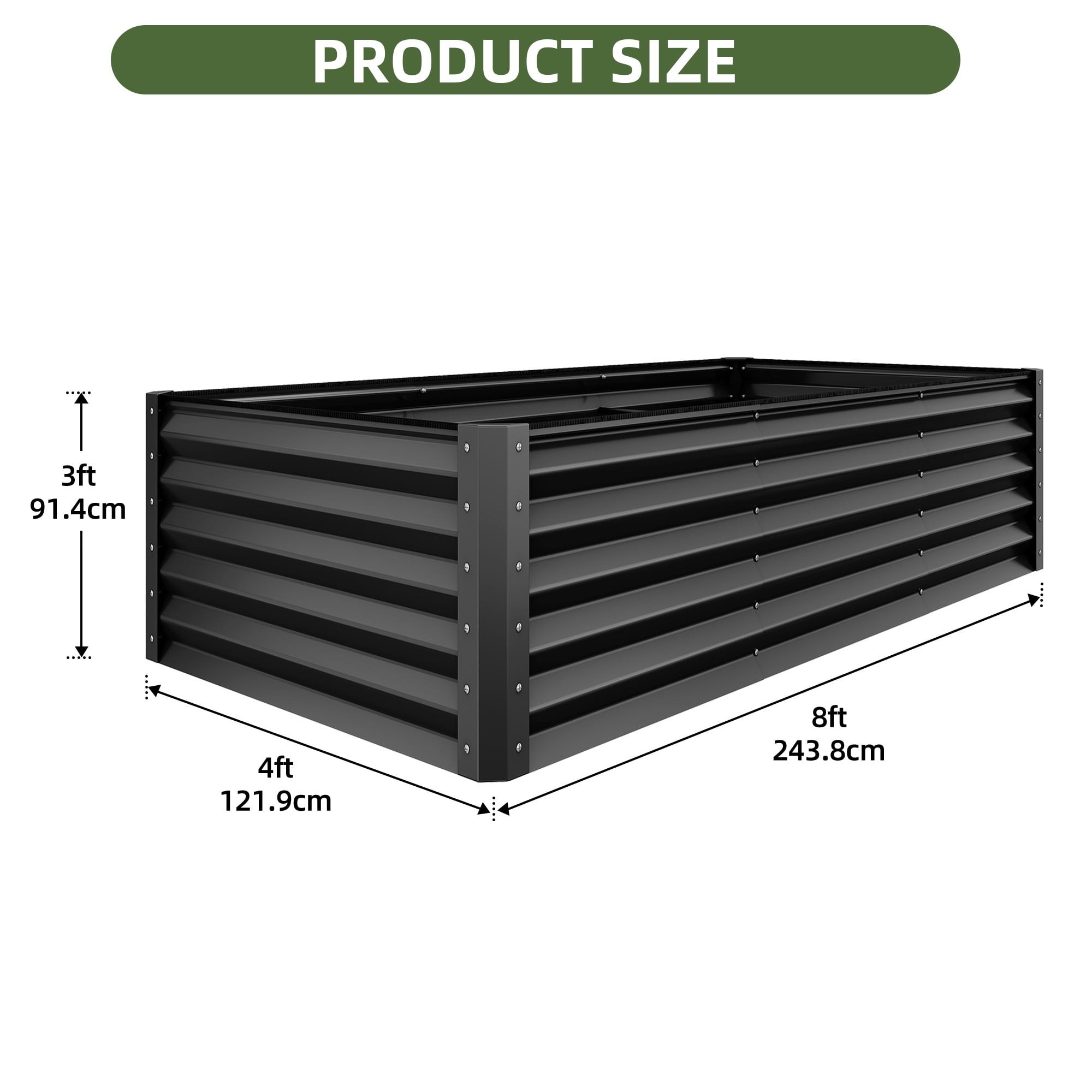 Uforic Galvanized Raised Garden Bed Kit, Metal Planter Box with Gloves, Metal Raised Garden Beds for Vegetables,Black,8x4x3ft