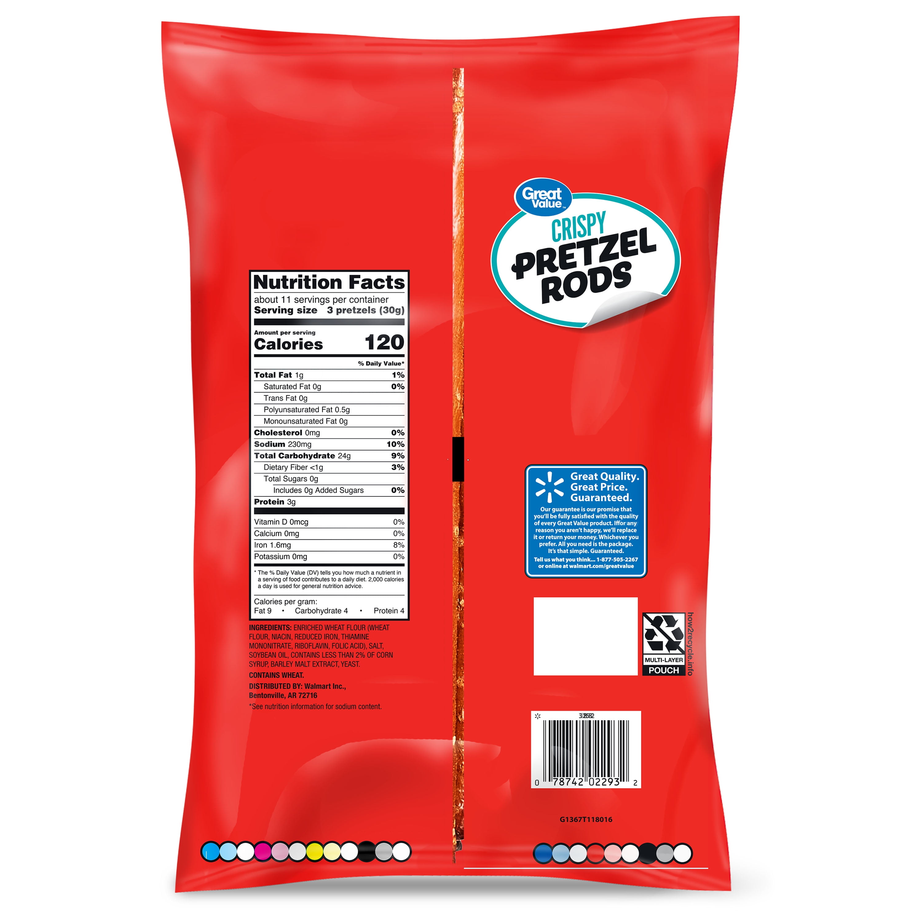 Great Value Salted Original Crispy Pretzel Rods, 12 oz