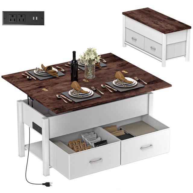 HOMCOM Lift Top Coffee Table, Center Table with Storage, Charging Station